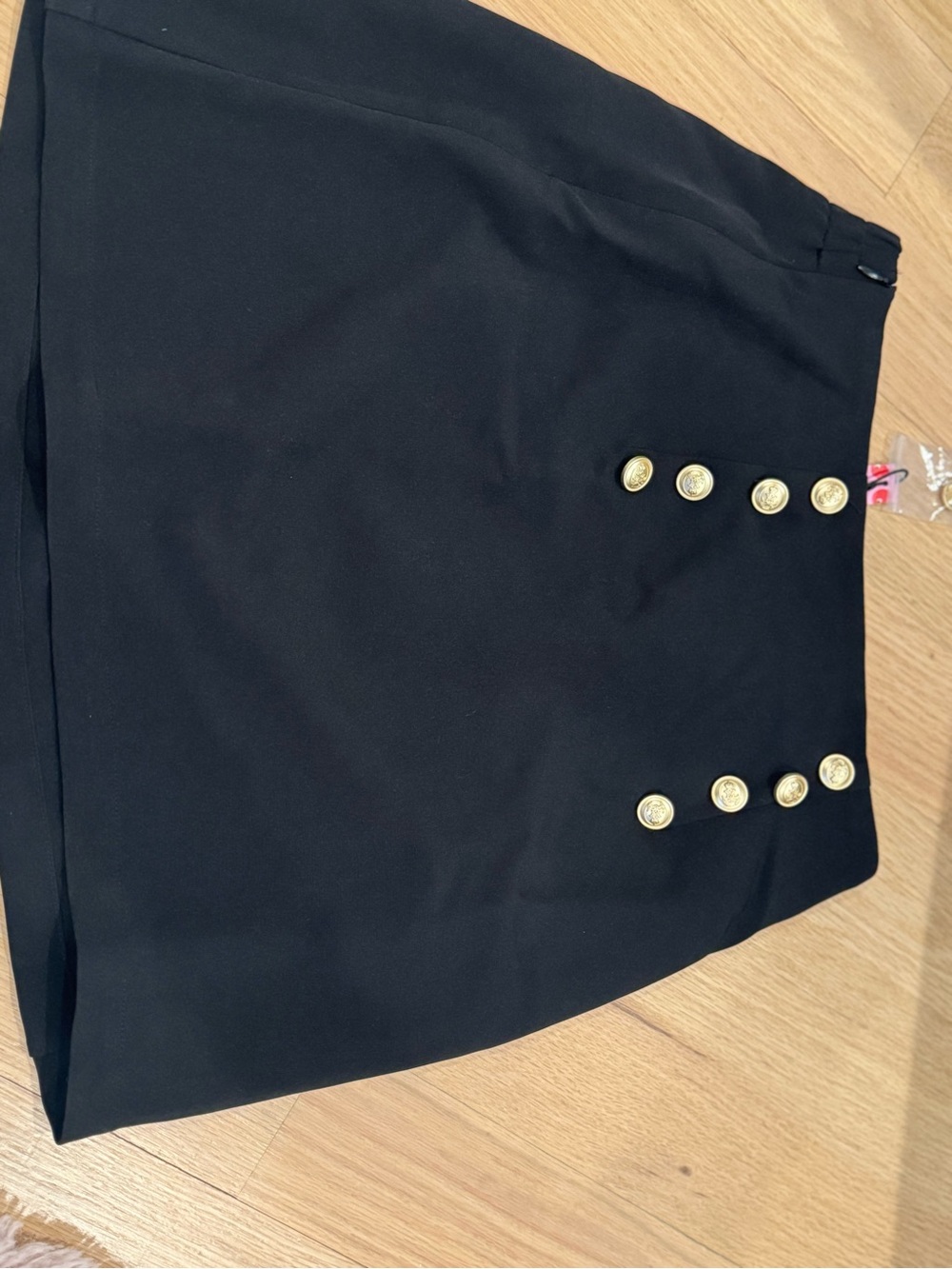 Cider Black Mini Skirt with Gold Buttons and Heart Tag